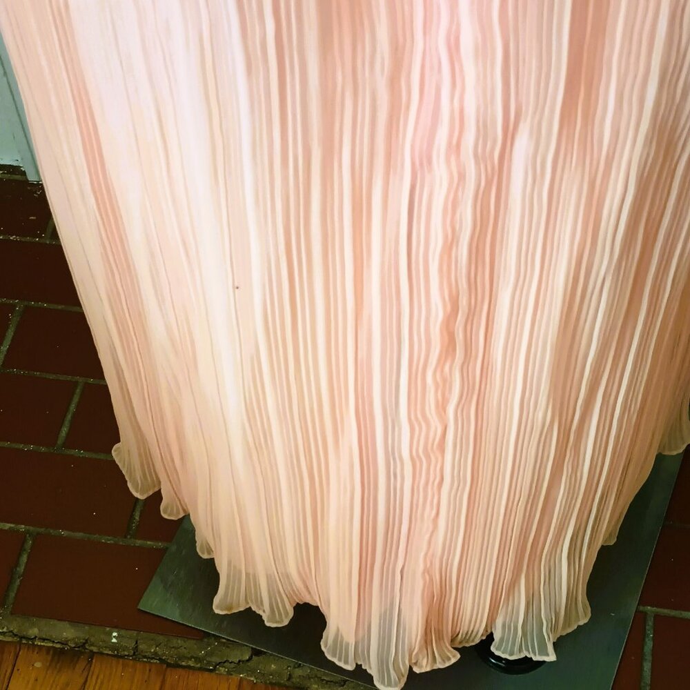 VTG Miss Elliette Peach Accordion Crepe Chiffon Cape Evening Gown Formal Dress - Picture 7 of 14